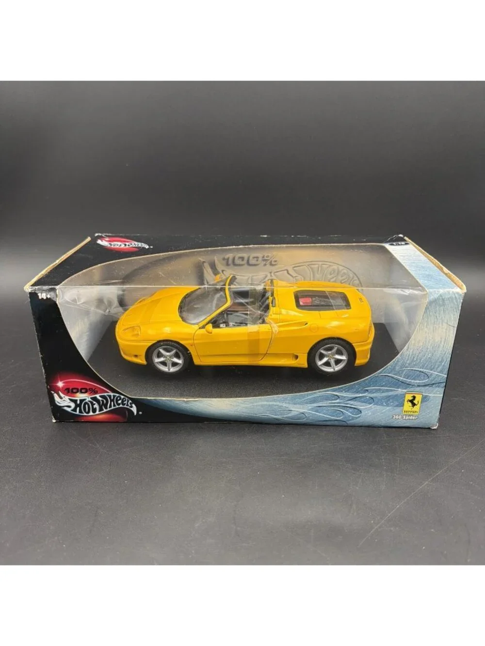 Hot Wheels Ferrari F360 Spider 1:18 Diecast Car - Yellow - Box w/ Damage - NIOB